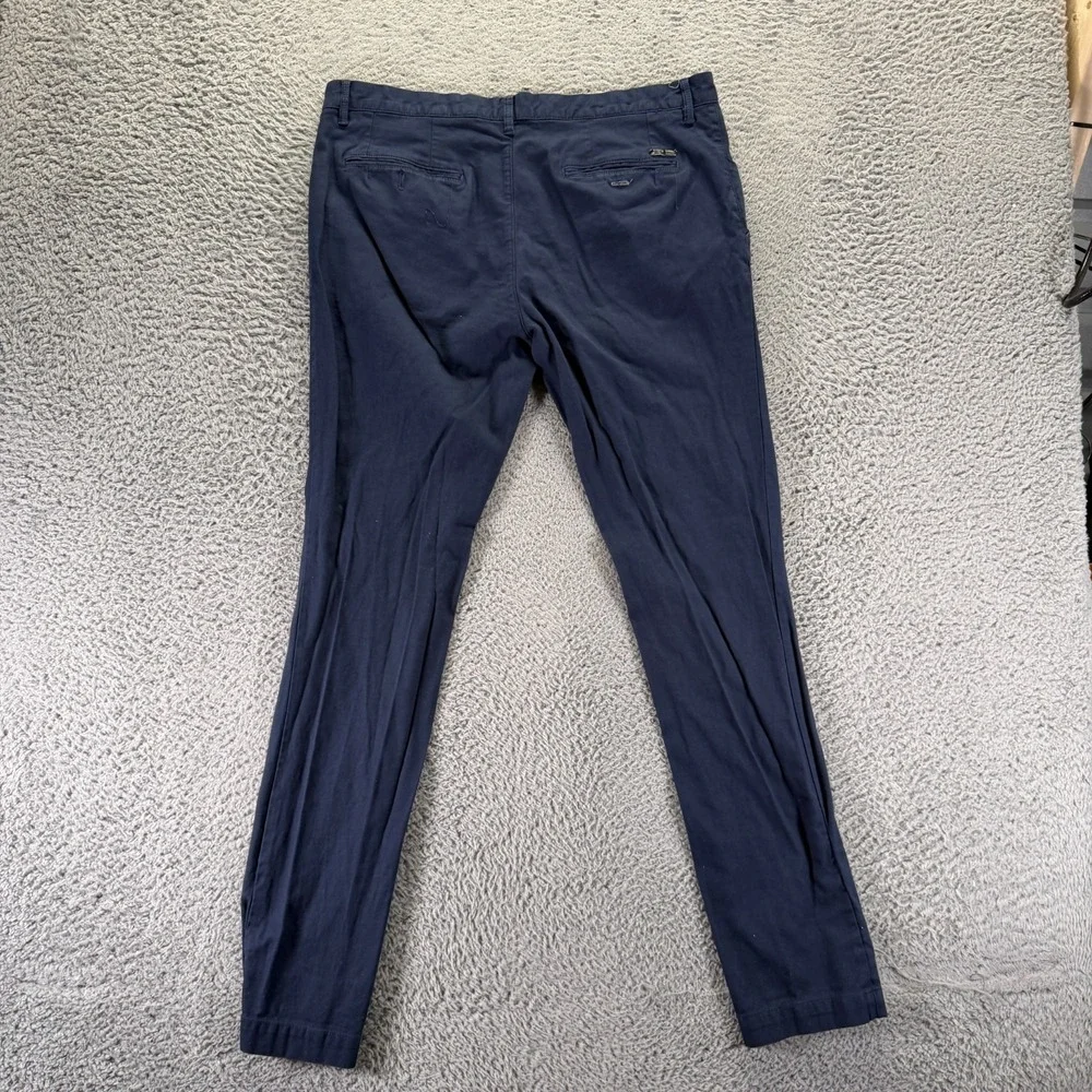 Zara Pant Mens 36x32 Blue Cotton Chino Straight Preppy Business Career Stretch